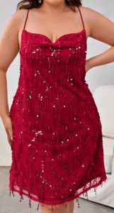 Adult Female Costumes to Hire - Burgandy Sequin fringe Cami Dress - 3XL